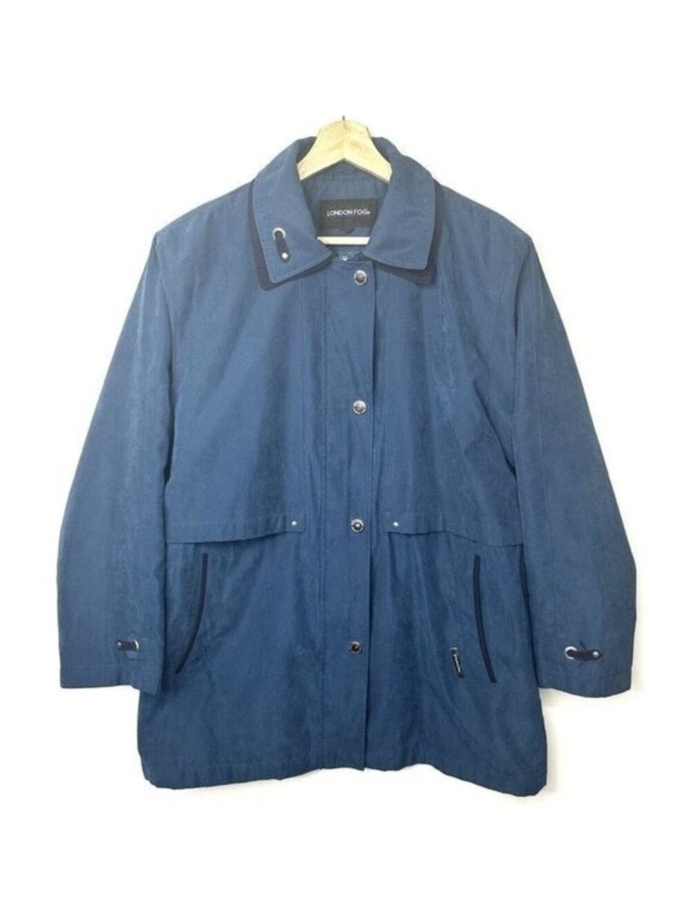 Vintage London Fog Sanchita Raincoat Womens 1X Blue Lightweight Lined Jacket